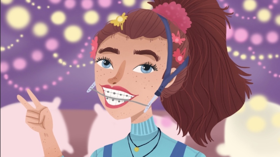 cartoon girl with braces